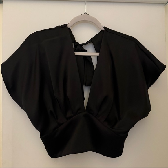 Zara Tops - Zara Black Satin Bow VNeck Top